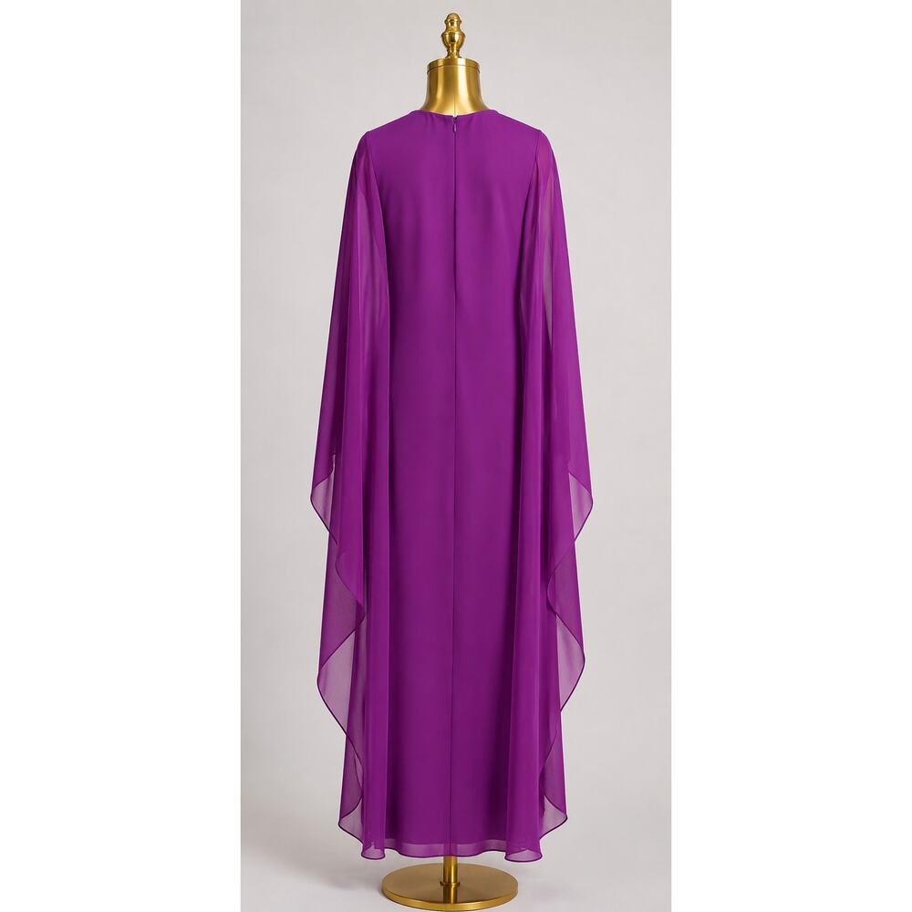 NEW RALPH LAUREN 4 Cape Sleeve Georgette Long Formal Dress Magenta Maxi Motherof - Picture 3 of 13